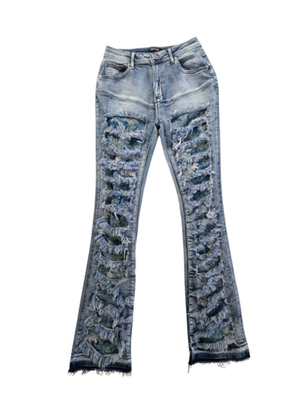Red Fox Light Blue Distressed Flare Jeans with Ripped Front Panels